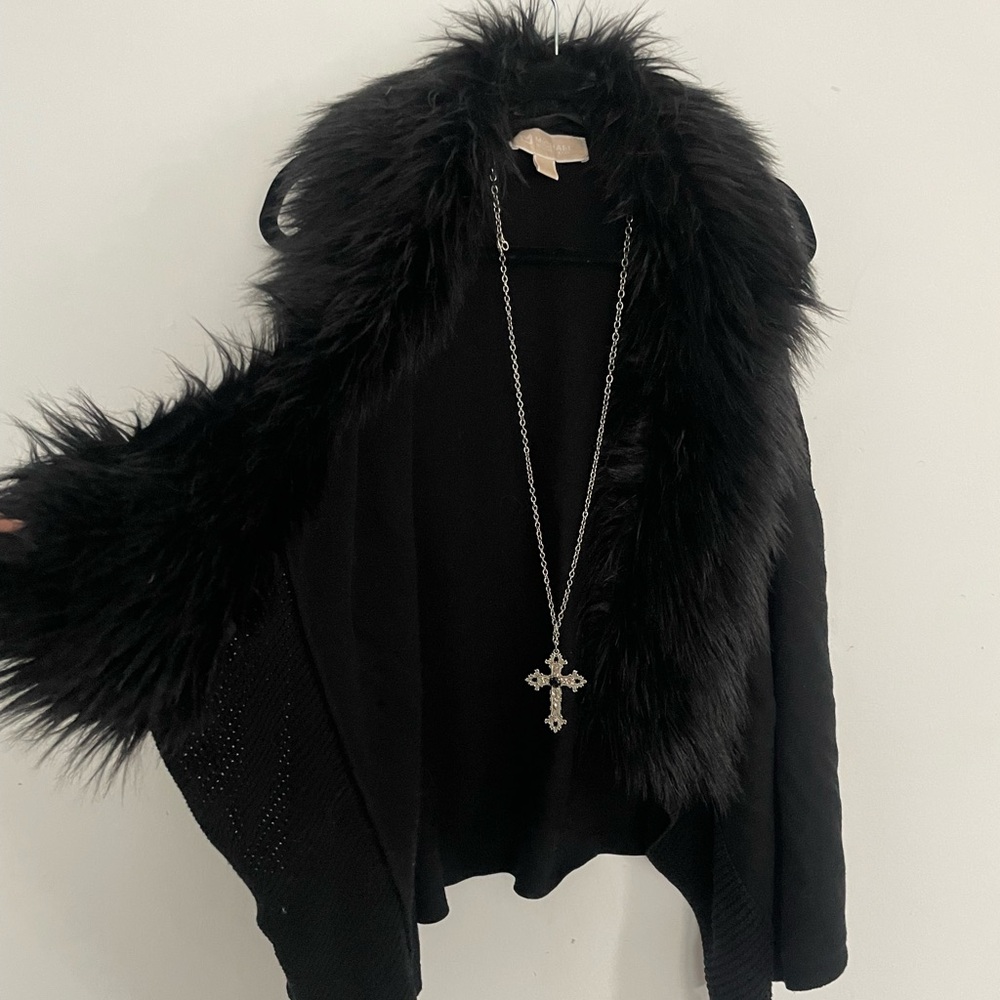 MICHAEL KORS Black Fur Cardigan